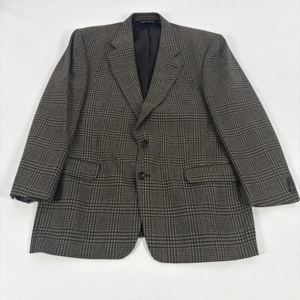 Jack Victor Glen Plaid Blazer Mens XL Brown Black Wool 2B/3B Sport Coat No Vents
